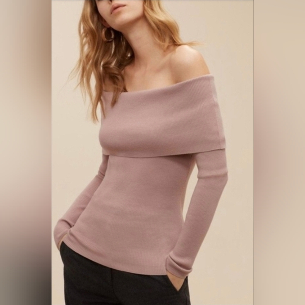 NWT Aritzia Croquis Off Shoulder Sweater, XS, Quarry